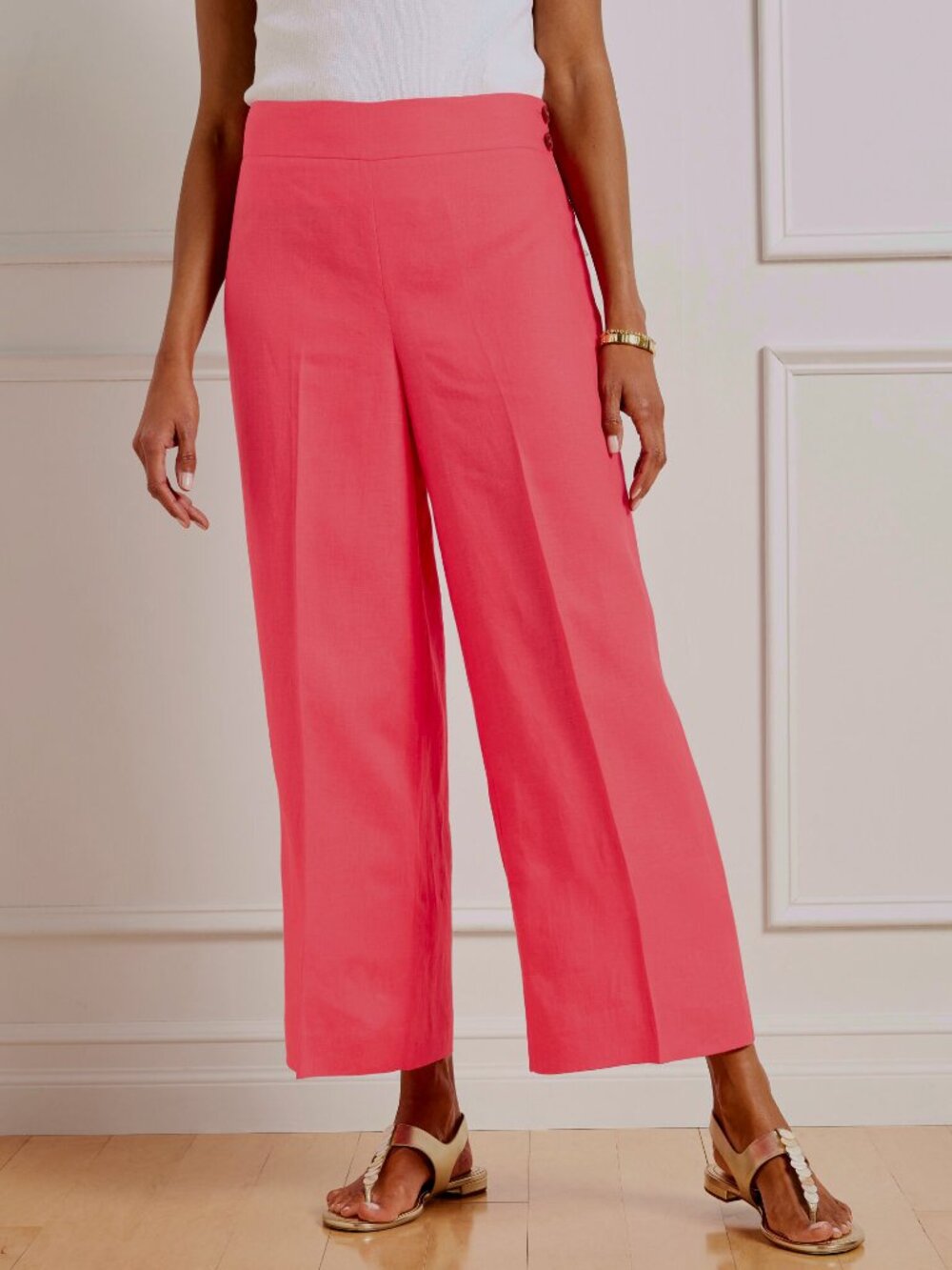 NWT Talbots Linen Wide Leg Crop Pants High Waist Side Zip Womens 16 Fuchsia Pink
